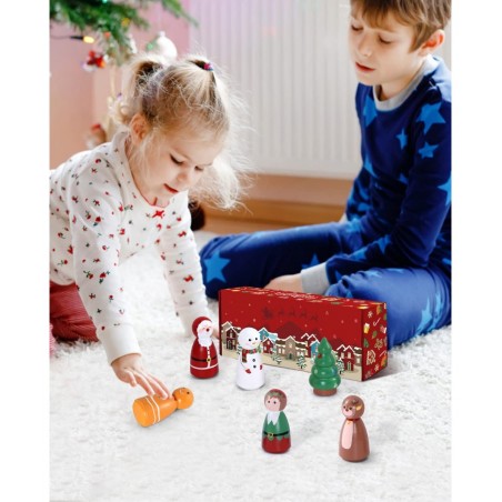 6pcs Christmas Peg Dolls Wooden Toys Playset Santa Reindeer Xmas Tree Elf Snowman Gingerbread Man Gift For Boy And Girl Home ...