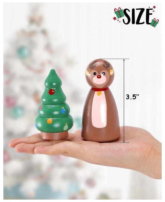 6pcs Christmas Peg Dolls Wooden Toys Playset Santa Reindeer Xmas Tree Elf Snowman Gingerbread Man Gift For Boy And Girl Home ...