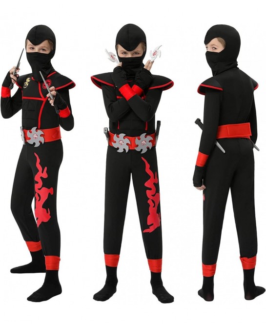Boys Ninja Costume for Kids Halloween Dress Up Party Ninja Muscle Costume with Ninja Foam Accessories Toys $24.61 Kids' Costumes