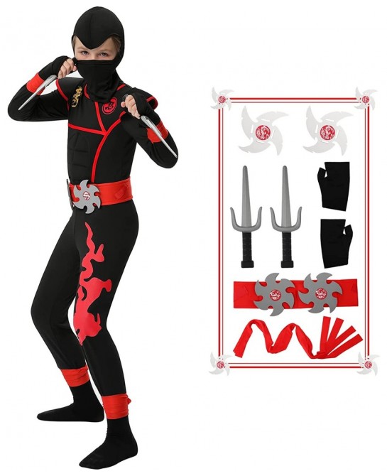 Boys Ninja Costume for Kids Halloween Dress Up Party Ninja Muscle Costume with Ninja Foam Accessories Toys $24.61 Kids' Costumes