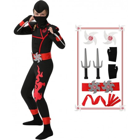 Boys Ninja Costume for Kids Halloween Dress Up Party Ninja Muscle Costume with Ninja Foam Accessories Toys $24.61 Kids' Costumes