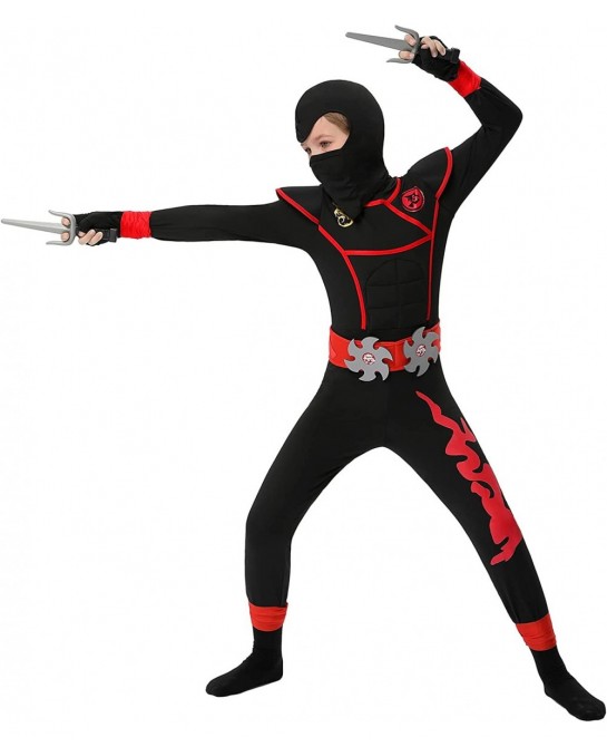 Boys Ninja Costume for Kids Halloween Dress Up Party Ninja Muscle Costume with Ninja Foam Accessories Toys $24.61 Kids' Costumes