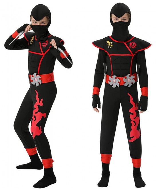Boys Ninja Costume for Kids Halloween Dress Up Party Ninja Muscle Costume with Ninja Foam Accessories Toys $24.61 Kids' Costumes