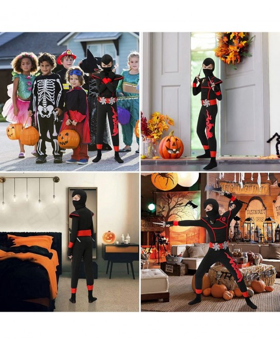 Boys Ninja Costume for Kids Halloween Dress Up Party Ninja Muscle Costume with Ninja Foam Accessories Toys $24.61 Kids' Costumes