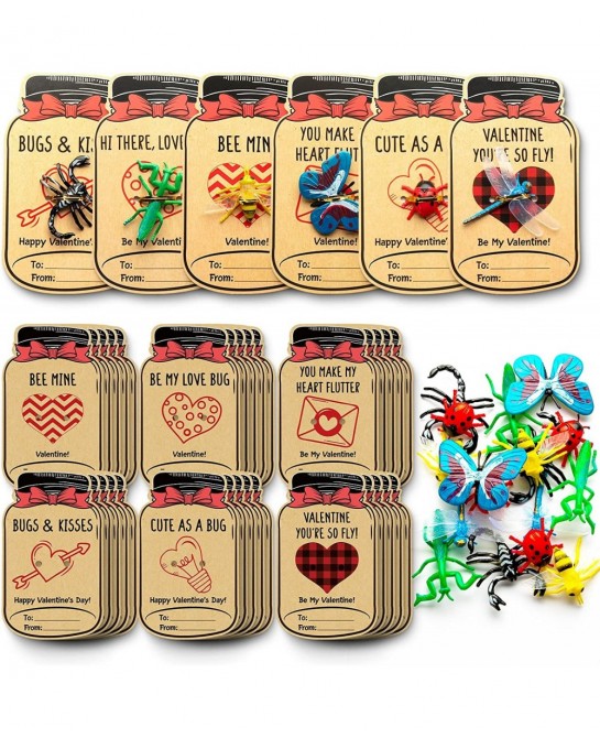 30 Packs LoveBug Valentines Day Cards for Kids with Bug Toys - Valentines Day Gifts for Kids Party Favor Classroom Exchange P...