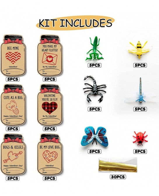 30 Packs LoveBug Valentines Day Cards for Kids with Bug Toys - Valentines Day Gifts for Kids Party Favor Classroom Exchange P...