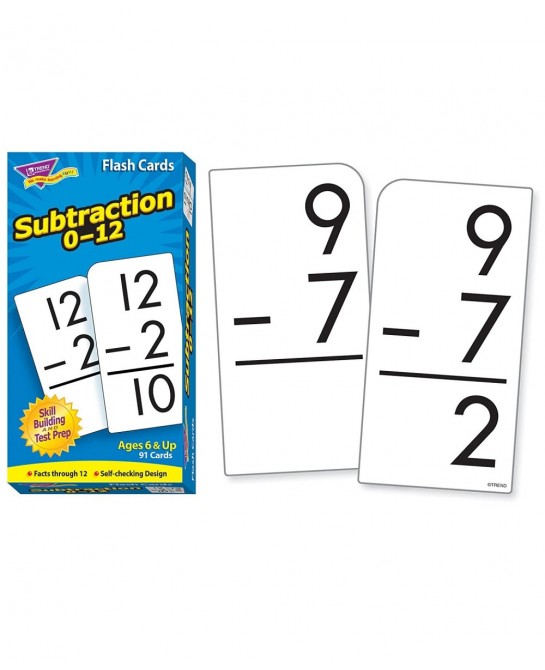 TREND ENTERPRISES: Subtraction 0-12 Skill Drill Flash Cards Great for Skill Building and Test Prep Self-Checking Design 91 Ca...