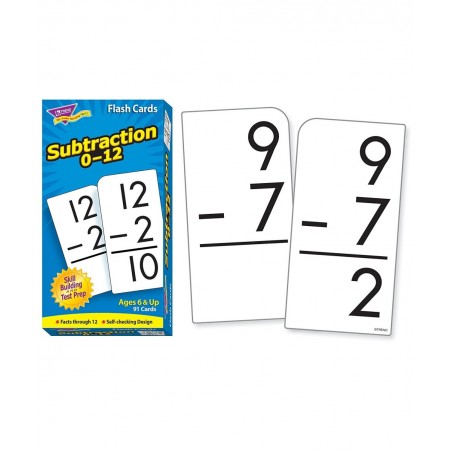 TREND ENTERPRISES: Subtraction 0-12 Skill Drill Flash Cards Great for Skill Building and Test Prep Self-Checking Design 91 Ca...