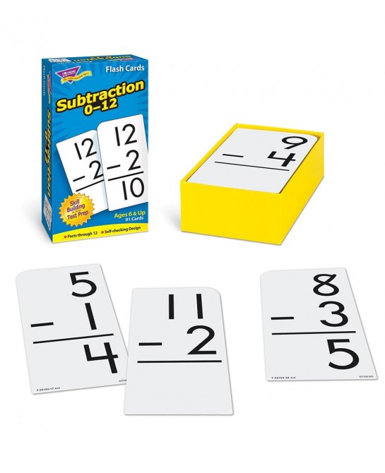 TREND ENTERPRISES: Subtraction 0-12 Skill Drill Flash Cards Great for Skill Building and Test Prep Self-Checking Design 91 Ca...