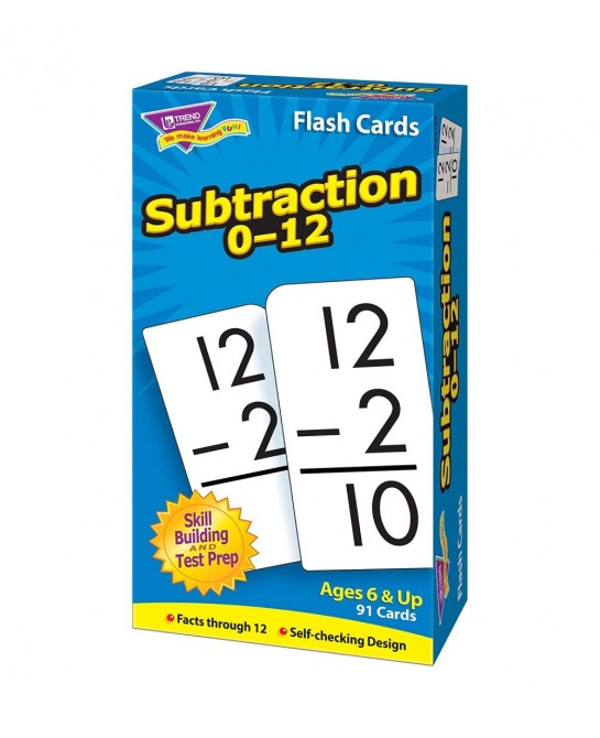TREND ENTERPRISES: Subtraction 0-12 Skill Drill Flash Cards Great for Skill Building and Test Prep Self-Checking Design 91 Ca...