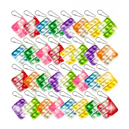 32 Pcs Push Pop Bubble Fidget Keychain Pack Simple Anti-Anxiety Silicone Rainbow Mini Popping Office Desk Toy Squeeze Stress ...