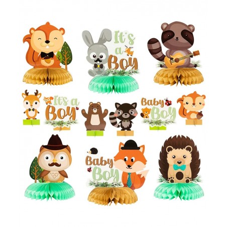 12Pcs Woodland Animals It’s a Boy Baby Shower Party Honeycomb Centerpieces Table Toppers for Baby Boy Woodland Creatures Fore...