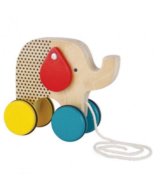 Jumping Jumbo Elephant Wooden Pull Toy – Cute Wooden Rolling Toy Ideal for Ages 18+ Months – Active Toy Encourages Walking Ma...
