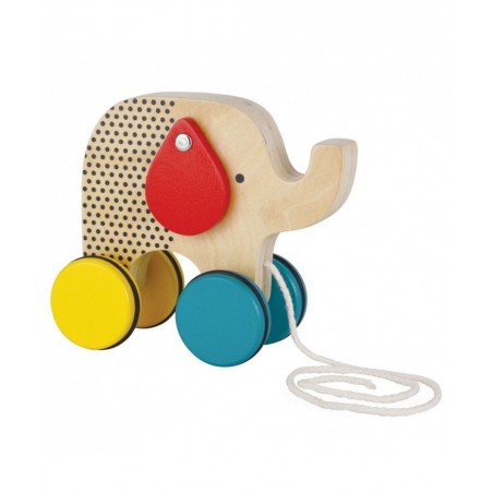 Jumping Jumbo Elephant Wooden Pull Toy – Cute Wooden Rolling Toy Ideal for Ages 18+ Months – Active Toy Encourages Walking Ma...