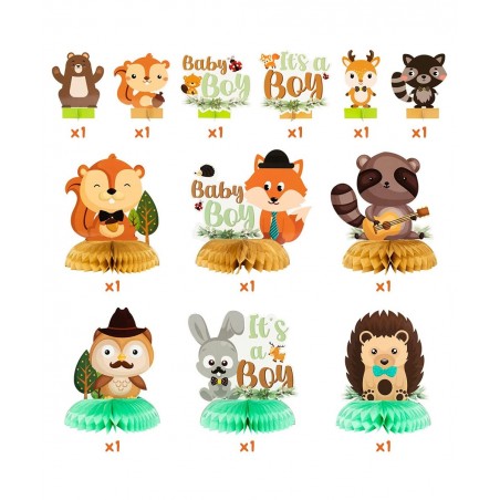 12Pcs Woodland Animals It’s a Boy Baby Shower Party Honeycomb Centerpieces Table Toppers for Baby Boy Woodland Creatures Fore...