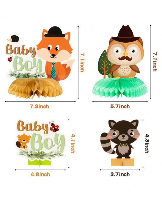 12Pcs Woodland Animals It’s a Boy Baby Shower Party Honeycomb Centerpieces Table Toppers for Baby Boy Woodland Creatures Fore...