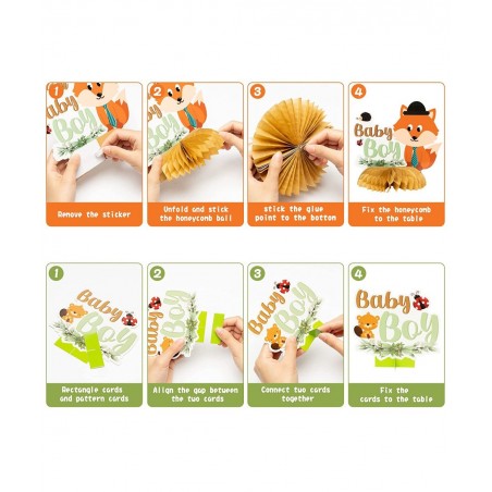 12Pcs Woodland Animals It’s a Boy Baby Shower Party Honeycomb Centerpieces Table Toppers for Baby Boy Woodland Creatures Fore...