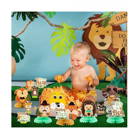 12Pcs Woodland Animals It’s a Boy Baby Shower Party Honeycomb Centerpieces Table Toppers for Baby Boy Woodland Creatures Fore...