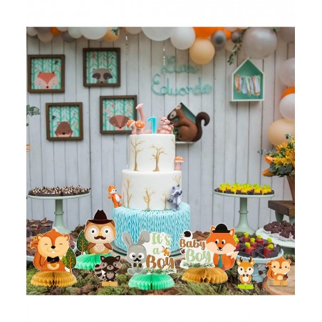 12Pcs Woodland Animals It’s a Boy Baby Shower Party Honeycomb Centerpieces Table Toppers for Baby Boy Woodland Creatures Fore...
