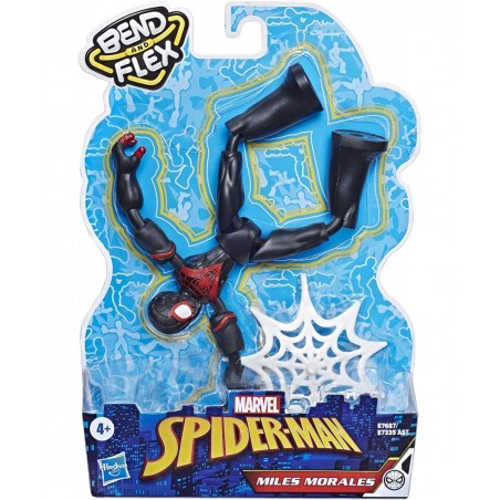 Marvel Bend and Flex Miles Morales Action Figure Toy 6-Inch Flexible Figure Includes Web Accessory for Kids Ages 4 and Up Bla...