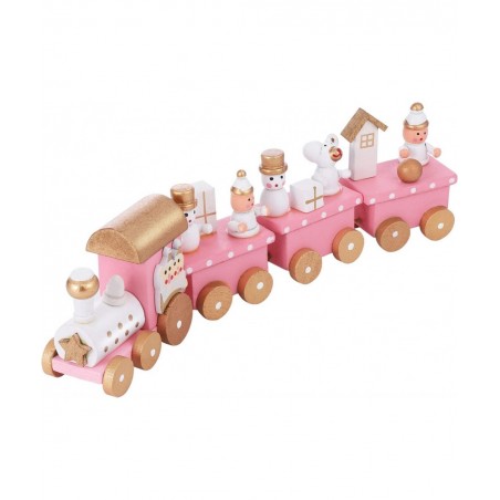 Christmas Wooden Train Decorative Train Model with Snowman Mini Pink Train Set Xmas Desktop Decoration for Home Office Party ...