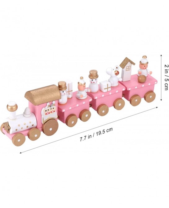 Christmas Wooden Train Decorative Train Model with Snowman Mini Pink Train Set Xmas Desktop Decoration for Home Office Party ...