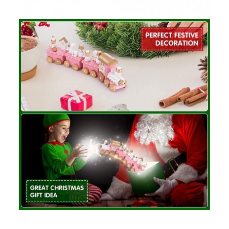 Christmas Wooden Train Decorative Train Model with Snowman Mini Pink Train Set Xmas Desktop Decoration for Home Office Party ...
