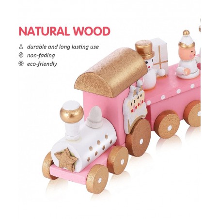 Christmas Wooden Train Decorative Train Model with Snowman Mini Pink Train Set Xmas Desktop Decoration for Home Office Party ...