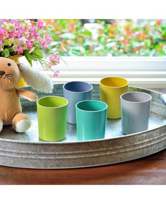 10 Ounce Kids Cups 5 Pack Kids Bamboo Plastic Cups in 5 Assorted Colors 10 Ounce Kids Drinking Cups Toddler Cups Cups for Kid...