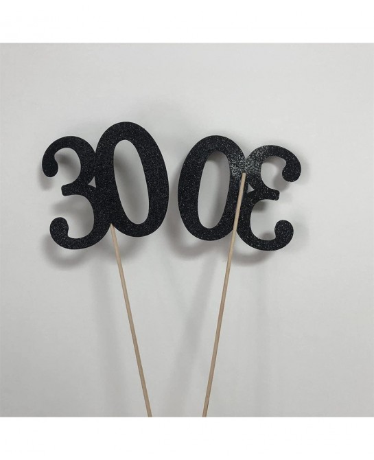 10-Pack Double Sided Glitter 30th Birthday Centerpiece Anniversary Centerpiece Sticks Number 30 Table Topper Cake Topper for ...
