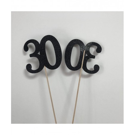 10-Pack Double Sided Glitter 30th Birthday Centerpiece Anniversary Centerpiece Sticks Number 30 Table Topper Cake Topper for ...