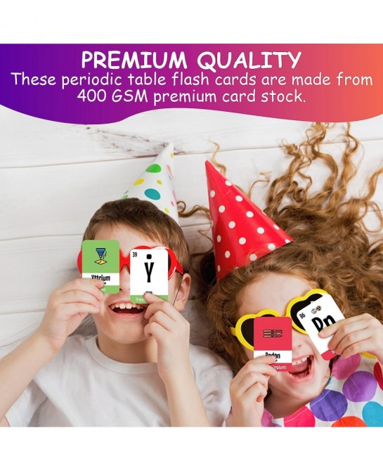 Periodic Table of Elements Flash Cards for Kids - Laminated Chemistry Educational Card Set with Colorful Illustrations – 118 ...