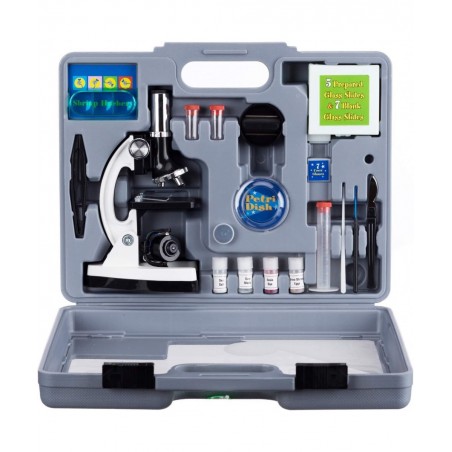 120X-1200X 52-pcs Kids Beginner Microscope STEM Kit with Metal Body Microscope Plastic Slides LED Light and Carrying Box (M30...