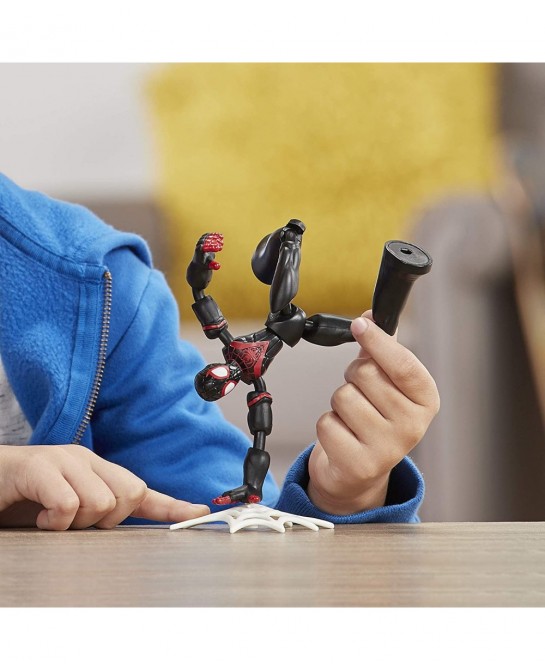 Marvel Bend and Flex Miles Morales Action Figure Toy 6-Inch Flexible Figure Includes Web Accessory for Kids Ages 4 and Up Bla...