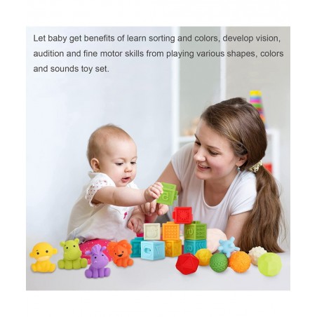 Baby Toys 0-6 to 12 Months Toddler Bath Toys Age 1-4 Sensory Toys Stacking Blocks Textured Multi Ball Set Infant Learning Mon...