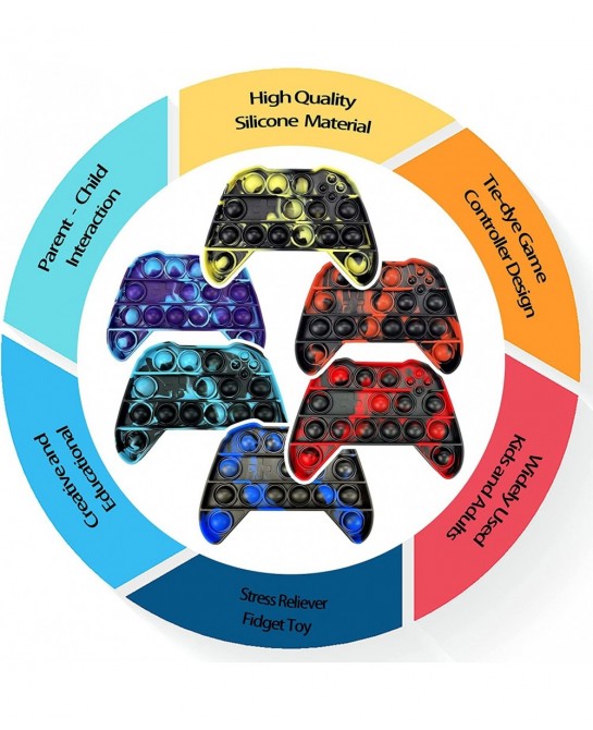 Push Pop Fidget Toy Game Controller Handle Gamepad Shape Tie-dye Popper Sensory Bubble Fidget Toy Silicone Popper Squeeze Toy...