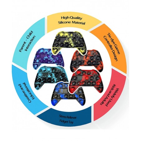 Push Pop Fidget Toy Game Controller Handle Gamepad Shape Tie-dye Popper Sensory Bubble Fidget Toy Silicone Popper Squeeze Toy...