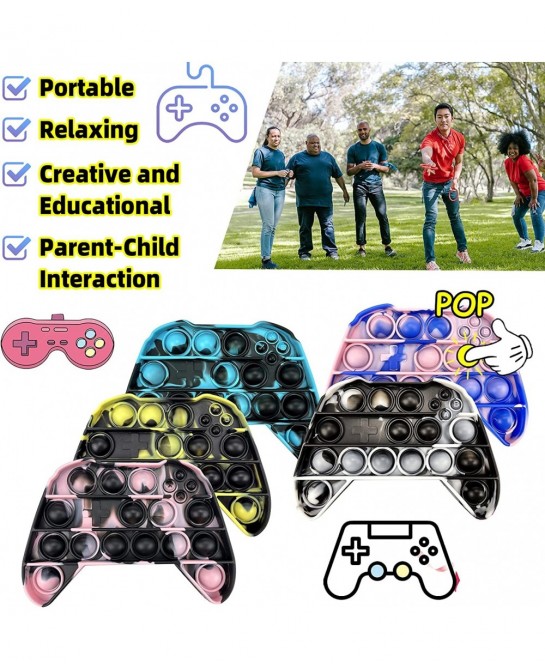 Push Pop Fidget Toy Game Controller Handle Gamepad Shape Tie-dye Popper Sensory Bubble Fidget Toy Silicone Popper Squeeze Toy...