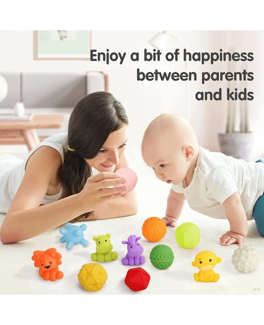 Baby Toys 0-6 to 12 Months Toddler Bath Toys Age 1-4 Sensory Toys Stacking Blocks Textured Multi Ball Set Infant Learning Mon...