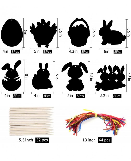 Easter Crafts Kit for Kids- 64Pcs Scratch Art Rainbow Scratch Paper - 8 Shapes Hanging Ornaments Tags Easter Toy for Boys and...
