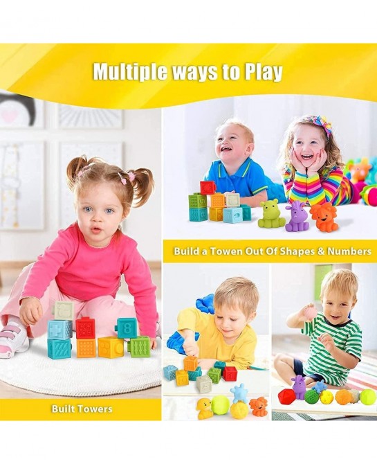 Baby Toys 0-6 to 12 Months Toddler Bath Toys Age 1-4 Sensory Toys Stacking Blocks Textured Multi Ball Set Infant Learning Mon...