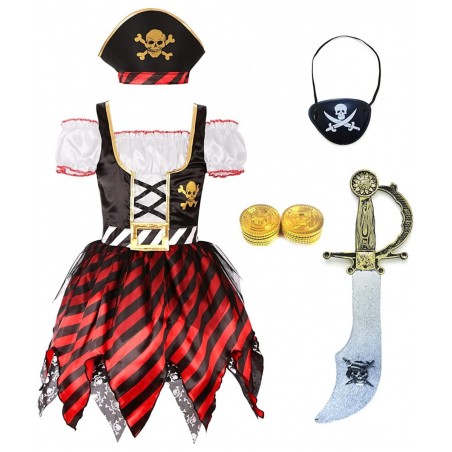 Girl Pirate Princess Costume Halloween Party Dress Up with Toys $34.61 Kids' Costumes