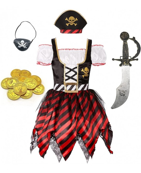 Girl Pirate Princess Costume Halloween Party Dress Up with Toys $34.61 Kids' Costumes