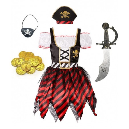 Girl Pirate Princess Costume Halloween Party Dress Up with Toys $34.61 Kids' Costumes