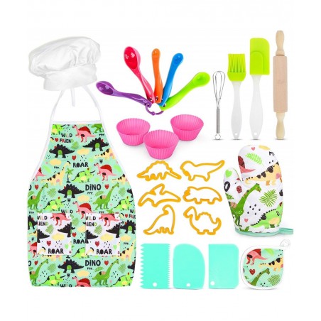 Kids Baking Set with Dinosaur Apron Chef Dress Up Kitchen Role Play Toys for Little Boys Girls 3-8 Years Old (Dinosaur Baking...