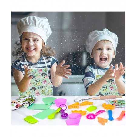Kids Baking Set with Dinosaur Apron Chef Dress Up Kitchen Role Play Toys for Little Boys Girls 3-8 Years Old (Dinosaur Baking...