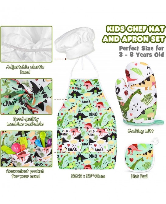 Kids Baking Set with Dinosaur Apron Chef Dress Up Kitchen Role Play Toys for Little Boys Girls 3-8 Years Old (Dinosaur Baking...