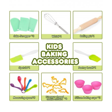 Kids Baking Set with Dinosaur Apron Chef Dress Up Kitchen Role Play Toys for Little Boys Girls 3-8 Years Old (Dinosaur Baking...