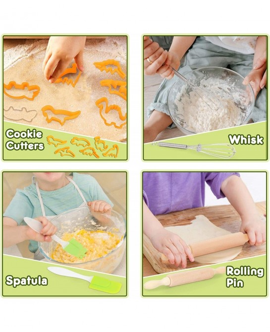 Kids Baking Set with Dinosaur Apron Chef Dress Up Kitchen Role Play Toys for Little Boys Girls 3-8 Years Old (Dinosaur Baking...