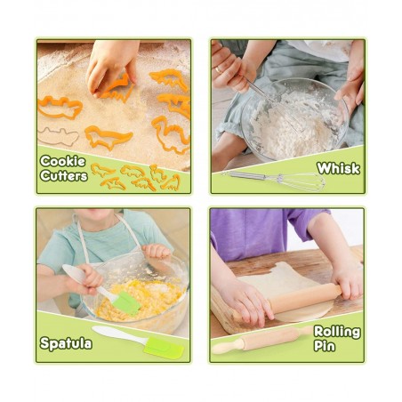 Kids Baking Set with Dinosaur Apron Chef Dress Up Kitchen Role Play Toys for Little Boys Girls 3-8 Years Old (Dinosaur Baking...